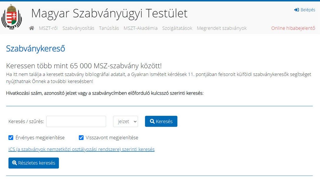 MSZT szabványkereső
